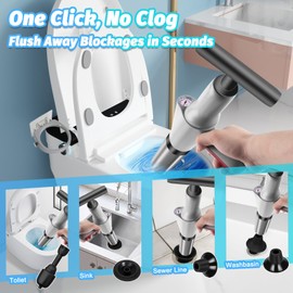 Utoimain High Pressure Toilet Plunger Heavy Duty, Air Drain Blaster with Real-Time Barometer, Drain Clog Remover Tool, Powerful Sink Plunger for Bathroom Kitchen Toilet Clogged Pipe