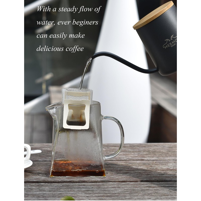 MERMOO YILAN Pour Over Coffee Kettle 12oz, Gooseneck, Wooden Lid,