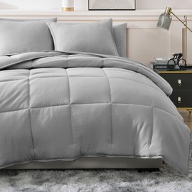 Casa Platino California King Comforter Set Pre-Washed – Brushed Soft Microfiber California King Bedding Set with Comforter, Flat Sheet, Fitted Sheet, 2 Pillowcases & 2 Shams - Silver