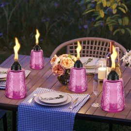 KintKita Tabletop Torches Outdoor 4 Pack, 12 oz Glass Torch Canister with Wicks & Cap, Refillable Citronella Torches Outdoor for Yard Garden Décor,Party,Patio,Landscape (Purple)