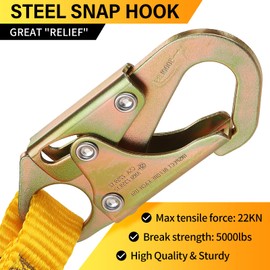 TRSMIMA Tree Climbing Safety Lanyard - 4ft to 6ft Adust Fall protection Webbing Belt Hunting Roof Strap Double Rebar Hook