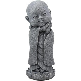 Ebros Japanese Jizo Monk Standing On Lotus Figurine 9.75"H (Hands On Left Cheek)