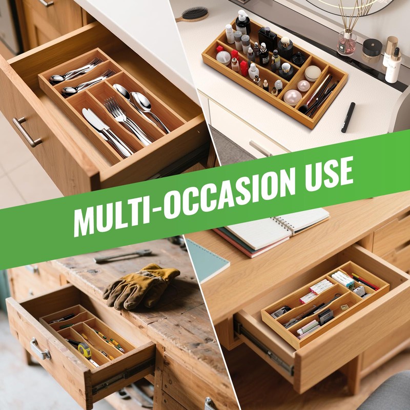 Small Silverware Organizer, Bamboo Kitchen Drawer Cutlery Organizer, Utensil Holder,