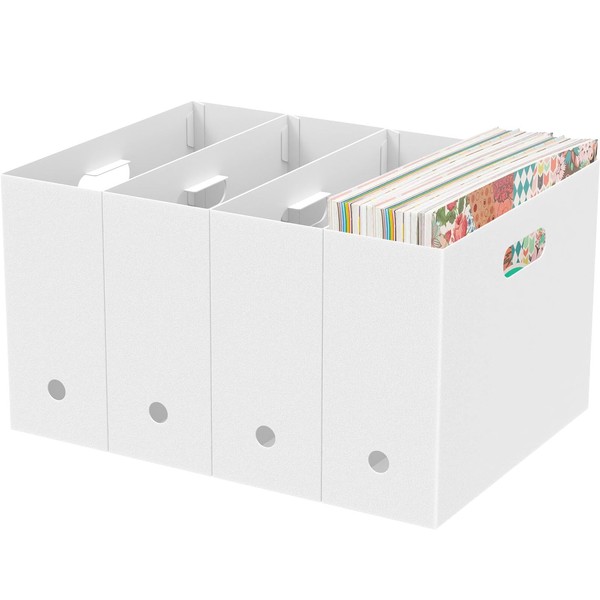 4Pcs Foldable Scrapbook Paper Storage Organizer, Office Paper Organizer for Desk Desktop, Portable File Organizer Plastic Scrapbook Holder Bin for Documents Books Journals Scrapbooks(white)
