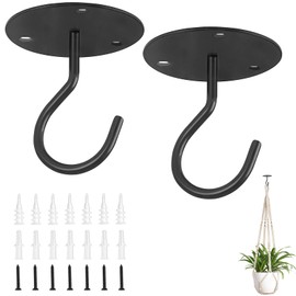 Mkono Ceiling Hooks for Hanging Plants, Metal Plant Hanger Bracket Wall Mount Hooks for Hanging Bird Feeders, Lanterns, Wind Chimes, Planters, Indoor&Outdoor Decoration Hooks (2-Pack) (Black)