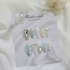 Blue Glitter & Silver Stone Handmade Nail Tips - Mediaval