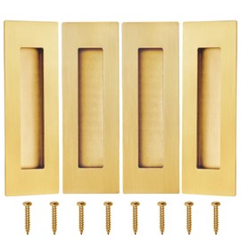 Malimali 4 Pack Stainless Steel Recessed Sliding Handles, 150mm Flush Door Hardware Finger Pulls for Pocket Closet Barn Door (Brushed Gold)
