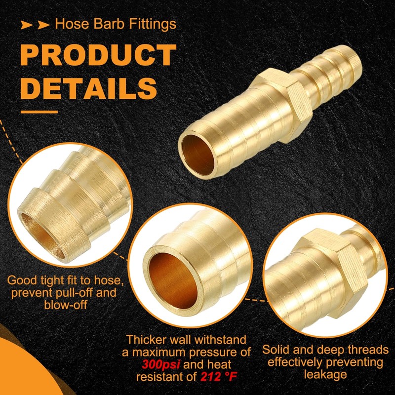 sourcing map 3pcs 10mm to 4mm Brass Hose Barb Fitting