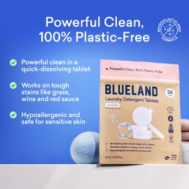 BLUELAND Laundry Detergent Tablets, Starter Set, 60 Count with Tin, Plastic-Free Eco-Friendly Pods, Sheets, Liquid Alternative - Fragrance Free and Clear, Natural, Gentle
