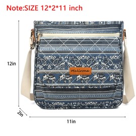 Malirona - Bolso bandolera de lona para mujer, diseño floral, duradero, con varios bolsillos, Azul, Messenger