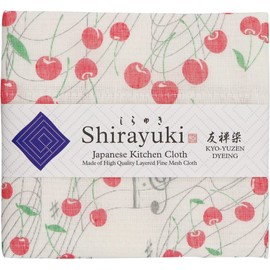 Shirayuki Japanese Kitchen Cloth KYO-YUZEN. Made Layered Fine Mesh Cloth. Dish Wipe, Table Wipe, Hand Wipe. Made in Japan (Red, Cherry)