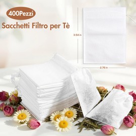 400 Pezzi Sacchetti Filtro per Tè, 7 x 9 cm Sacchetti in Cotone Bianco con Coulisse per Tè Sfuso, Erbe, Matcha e Caffè, Filtri per Tè usa e Getta per Colini da Tè, Regali Fai da Te e Cucina
