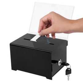 Acrylic Donation Box, Lockable Donation Box, Acrylic Donation Box with Black Key, Recommended Box, For Collecting Comments, Votes and Tickets, Black