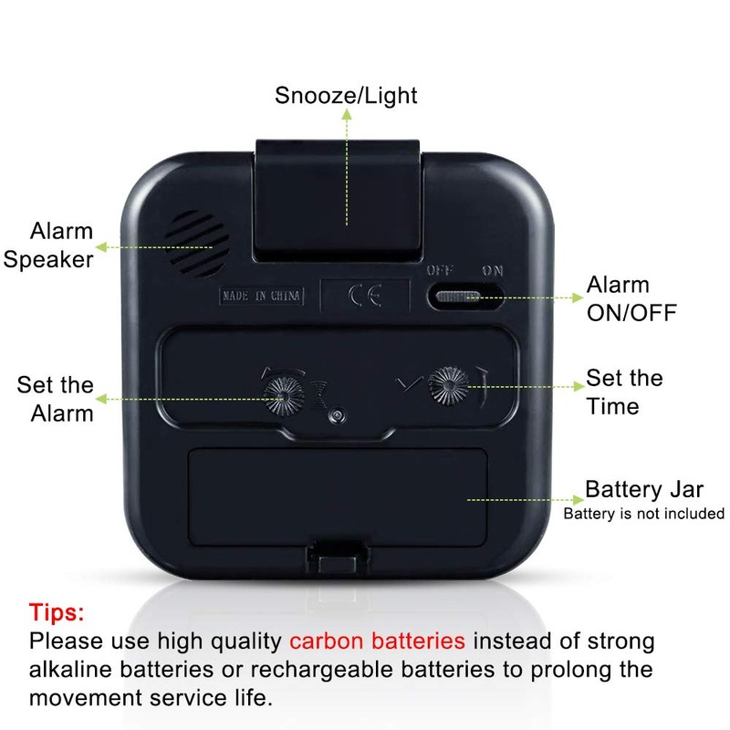 Silent Alarm Clocks Bedside Non Ticking Battery Powered Table Clocks