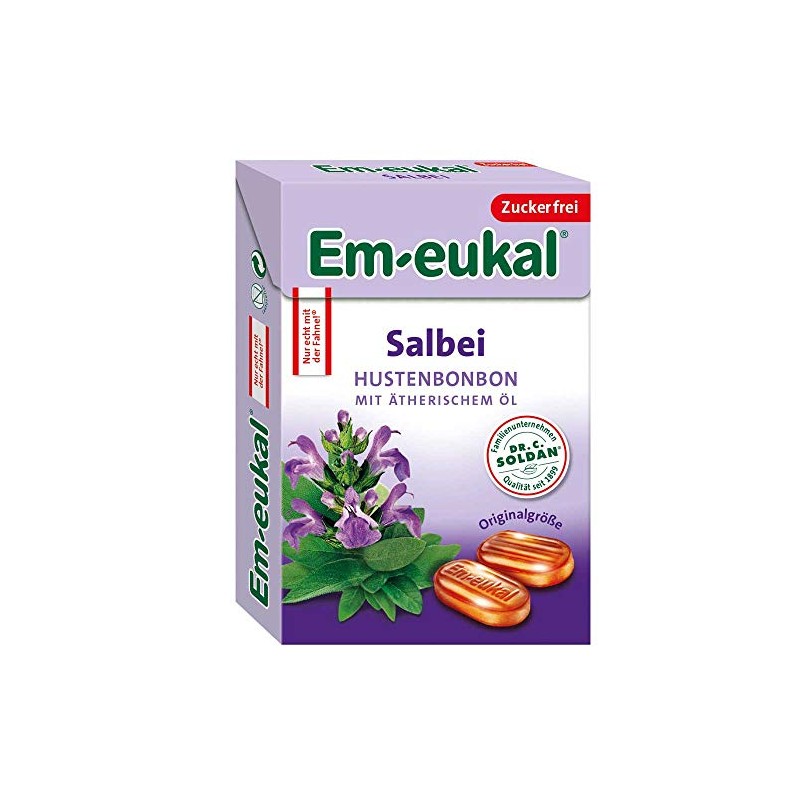 Em-eukal Cough drops sage box minis, sugar-free and lactose free,