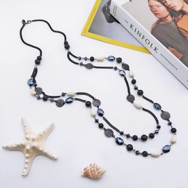 Bocar Long Necklaces for Women Trendy, Boho Layered Crystal Beaded Collar Necklaces for Women, Fashion Statement Necklaces Jewelry (NK-10084-Pirate Black)