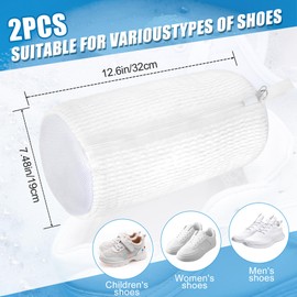 SHEPIN Pack of 2 Shoe Wash Bags, Washing Machine, Shoe Bag, White, Lightweight, Shoes Wash Bag for Washing Machine, 360° Cleaning Fluff, Reusable Shoe Bag, Laundry Bag with Zip