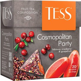 Tess Cosmopolitan Party Fruit Tea Composition Hibiscus, Cranberry and Grapefruit Leaf Tea in 20 Pyramid Sachets