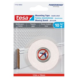 tesa Smart Mounting System Permanent Double Sided Mounting Tape for Textured Surfaces, 1.5m x 19mm, White
