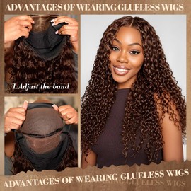 26 Inch Chocolate Brown Lace Front Wig Brown Deep Wave Wig Human Hair 13x6 220 Density Chocolate Brown Curly Wig Human Hair Brown Glueless Wigs Human Hair Pre Plucked Pre Cut # Dark Brown Wig