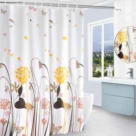Shower Curtain, 180x200cm Dandelion Pattern Shower Curtains Mould Proof Resistant Waterproof Washable PEVA Bathroom Curtains with 12 Curtain Hooks, Bathroom Accessories