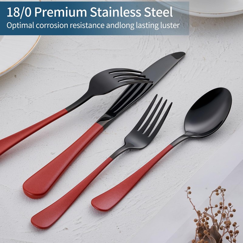 Onlycooker 20-Piece Red Silverware Set 18/0 Stainless Steel Black Silverware