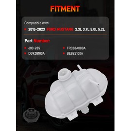 Engine Radiator Coolant Reservoir Expansion Tank with Cap Compatible with 2015-2023 Ford Mustang 2.3L 3.7L 5.0L 5.2L, Overflow Bottle Replace# 603-285, DG9Z8100A, FR3Z8A080A, BE8Z8100A