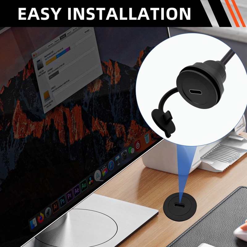 QINJOOELC USB A 3.0 to USB C Panel Mount Extension