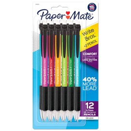 Paper Mate - Portaminas para escribir Bros, lápiz Comfort #2 con agarre cómodo, ideal para tareas largas de escritura, 0,7 mm, 12 unidades