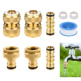 6 Pack Brass Garden Hose Connector Quick Kit, Brass Tap Connector for Hose Pipe Fittings Metal, 2 x Double Male, 2 x Hose End, 2 x Tap Connector 1/2'' & 3/4'' Faucet Adapter, Heavy Duty Accessories