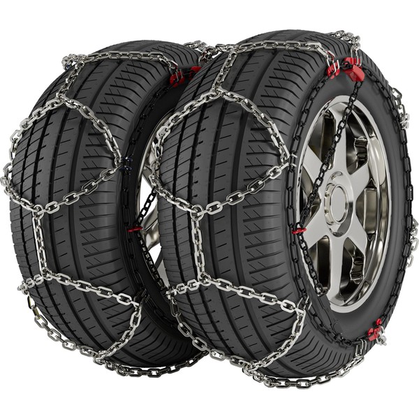Snow Chains for Car, SUV, Pickup, Truck, Adjustable Portable tire snow chains, Car Anti-Skid Tire Chains for Tire Width 195 205 215 225 235-Set of 2