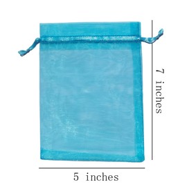 100 Count Gift Organza Bags Aqua Blue Drawstring 5x7 inch for Baby Shower,Christmas,Wedding,Party Favors,Bridal Shower,Birthday,Sheer Fabric Mesh Clear Wrap Room Decor Sachet for Jewelry,Candy,Marble