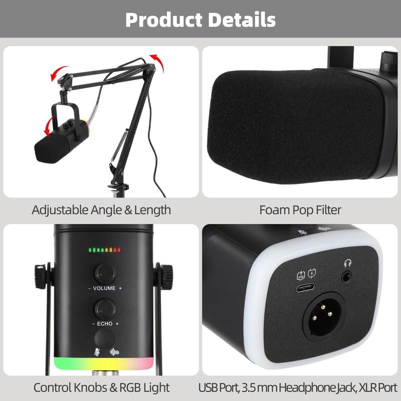 OMISTAR Dynamic Streaming USB Microphone for PC, Wireless Gaming Microphone