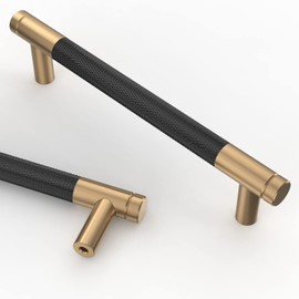 Asidrama 10 Pack 5 Inch(128mm) Matte Black and Champagne Bronze Cabinet Pulls Knurled Cabinet Handles Cupboard Handles Kitchen Cabinet Hardware for Cupboard Drawer Pulls