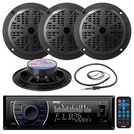 Pyle Audio Bundle 4 Pyle Black 5.25" Marine Speakers,Anten