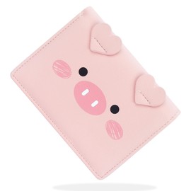 SNCCJ Cute Women's Bifold Leather Small Purse with RFID Protection, Purse Girls with Zip Coin Bag, Pink Pig, Modern