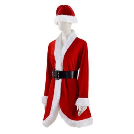 Santa Jacket Women Outfit Dress with Belt and Hat（S）