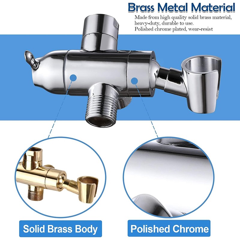 YDmeet Shower Arm Diverter with Handshower Mount, G1/2 Brass Shower