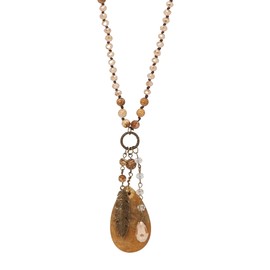 PalmBeach Goldtone Antiqued Genuine Brown Jasper, Drop Necklace (30mm), 34 inches
