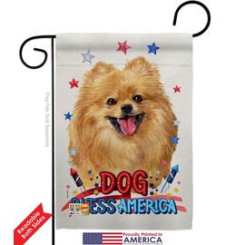 Breeze Decor Patriotic Pomeranian Garden Flag Pack Dog Puppy Spoiled Paw Canine Fur Pet Nature Farm Animal Creature Vintage Applique House Banner Small Yard Gift Double-Sided, Made in USA