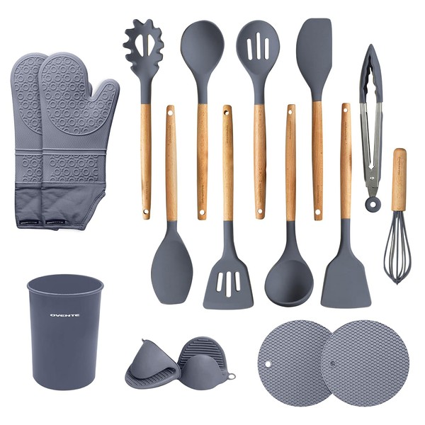 OVENTE Silicone Kitchen Cooking Utensils Set, 17pcs Heat Resistant Cooking
