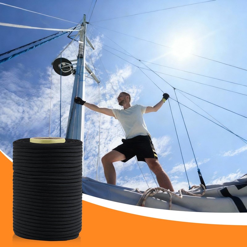 Ribbonlic 3/8 Inch Black Polyester Rope, 250 ft Industrial Grade