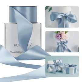 HUIHUANG French Blue Ribbon 2 inch Wide Double-Faced Blue Satin Ribbon for Crafts, Bows Making, Flower Bouquet Wrap, Gift Wrapping, Wedding Bridal Shower Decor, Home Decor -25 Yards/Roll