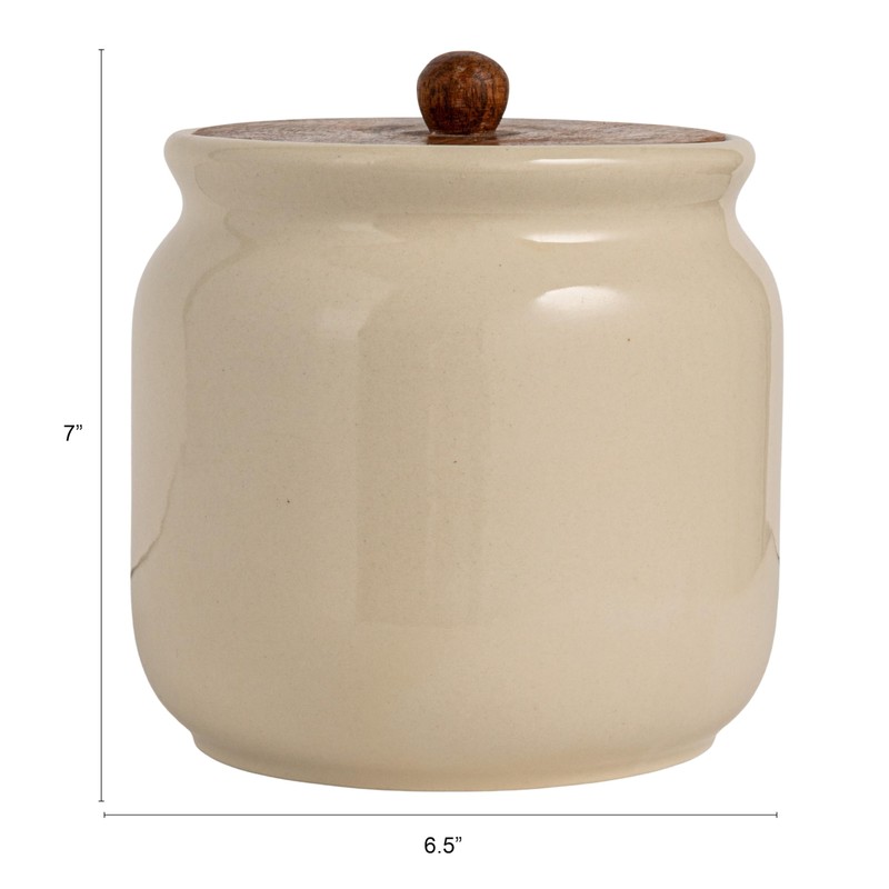 Creative Co-Op, Ivory Stoneware Canister with Acacia Wood Lid, Color