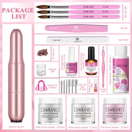 Saviland Nail Kit for Acrylic Starter Kit - Acrylic Nail Kit with Speed-Adjustable Nail Drill | 3 Colors Acrylic Powder | Acrylic Nail Brush | Acrylic PH Bond & Top Gel | Acrylic Nail | Gift for Women
