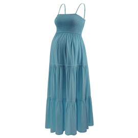 ZucHugzo Maternity Casual Maxi Dress with Removed Strap, Stapless Bohemian Beach Long Photoshoot/Baby Shower Dresses Teal S