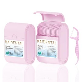 Estuche para hilo dental (2 cajas con 104 palillos de hilo dental, sabor a menta, mango antideslizante, herramienta de cuidado bucal para la limpieza de dientes, estuche de viaje para hilo d