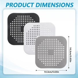 3 Pack Silicone Shower Drain Cover with Suction Cup, Square Shower Drain Hair Catcher, Hair Stopper for Shower, Kitchen Sink Strainer, Bathroom, Bathtub Accessories