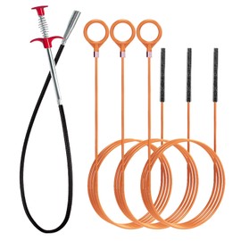 Hair Catcher Drain Auger Cleaner Tool Set - 3 × 53 Inch Sink Snake + 1 × 35 Inch Drain Clog Remover, Set For Toilet, Kitchen Sink, Bathroom Tub, Sewer，4 Pack