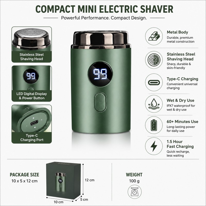 Mini Electric Shaver for Men – Type-C Rechargeable Wet &